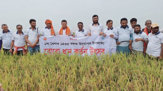 শাল্লায় উৎসবমুখর পরিবেশে বোরো ধান কাটা ও নববর্ষ উদযাপন